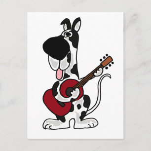 Funny Harlequin Great dane spelar Guitar Vykort