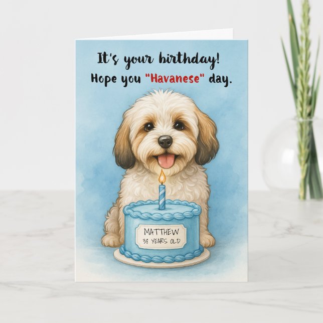 Funny Havanese Hund Birthday med anpassad namnålde Kort (Framsida)