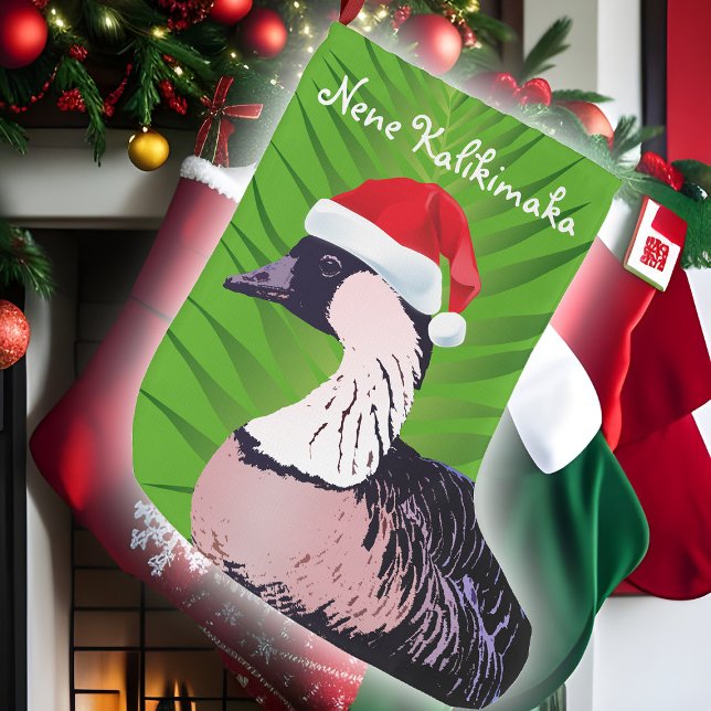 Funny Hawaii jul Goose Mele /Nene Kalikimaka Stor Julstrumpa (Funny Hawaiian Nene Christmas goose mele kalikimaka tropical holiday stocking)