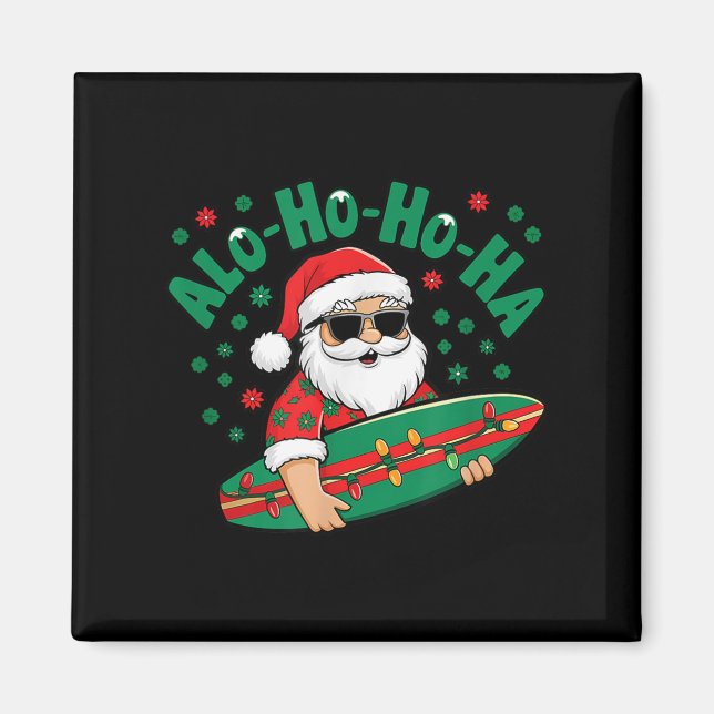 Funny Hawaiian Alo-ho-ho-ha Santa Surfing Christma Magnet (Framsidan)