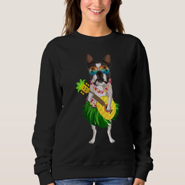 Funny Hawaiian Boston Terrier Dog Pineapple Ukulel T Shirt (Framsida)