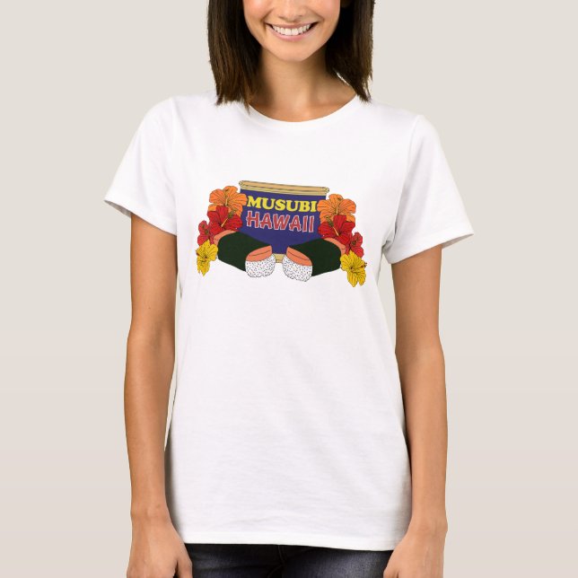 Funny Hawaiian Musubi and Hibiscus Flowers T Shirt (Framsida)