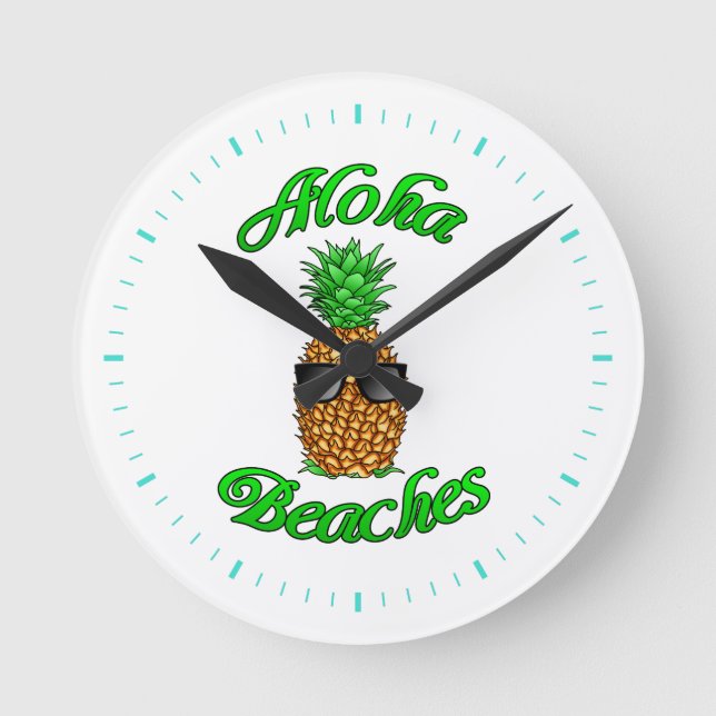 Funny Hawaiian Pineapple Aloha Beacher Rund Klocka (Framsida)