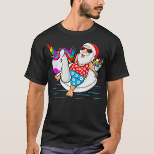 Funny Hawaiian Santa Unicorn Simma Sommar jul T Shirt