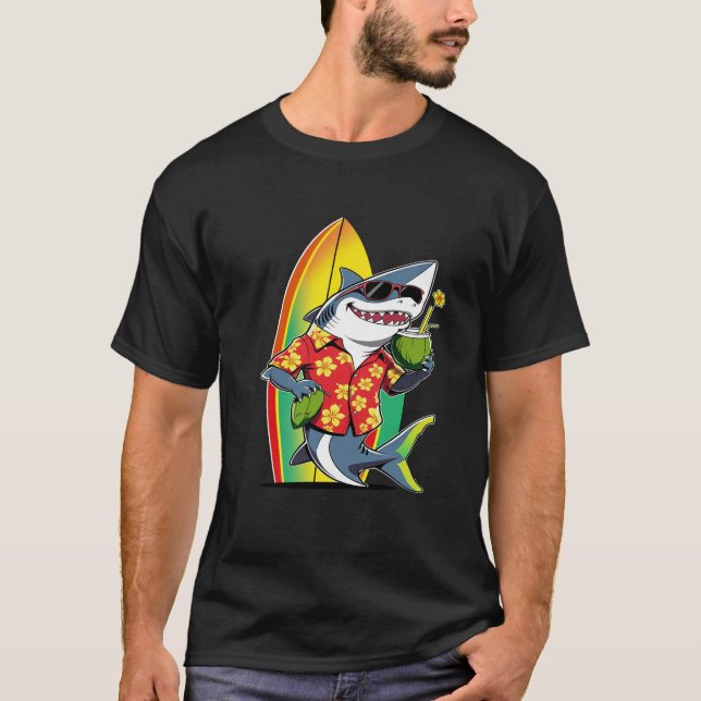 Funny Hawaiian Shark Drink Coconut Hawaii Summer T Shirt (Framsida)