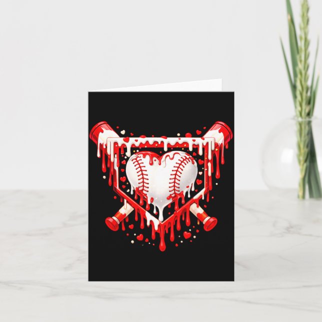 Funny Heart Baseball Drip Ice Cream Valentines Day Kort (Framsida)