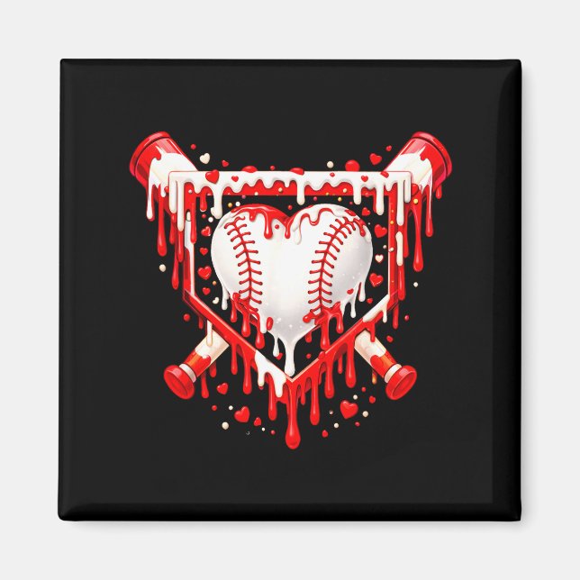 Funny Heart Baseball Drip Ice Cream Valentines Day Magnet (Framsidan)