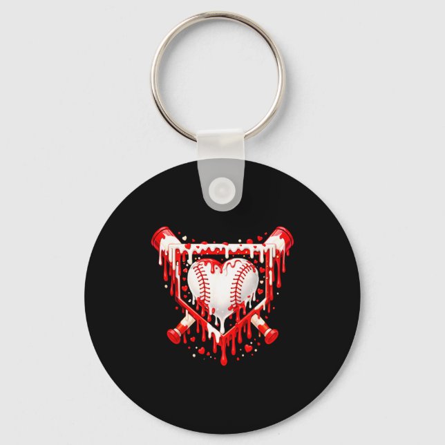 Funny Heart Baseball Drip Ice Cream Valentines Day Nyckelring (Framsida)