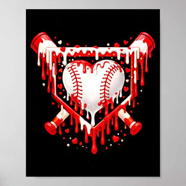 Funny Heart Baseball Drip Ice Cream Valentines Day Poster (Framsidan)
