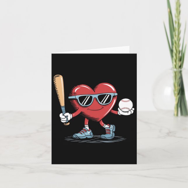 Funny Heart Baseball Player Valentines day Kid Boy Kort (Framsida)