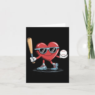 Funny Heart Baseball Player Valentines day Kid Boy Kort