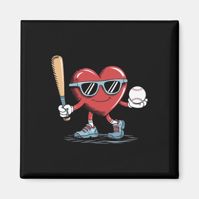 Funny Heart Baseball Player Valentines day Kid Boy Magnet (Framsidan)