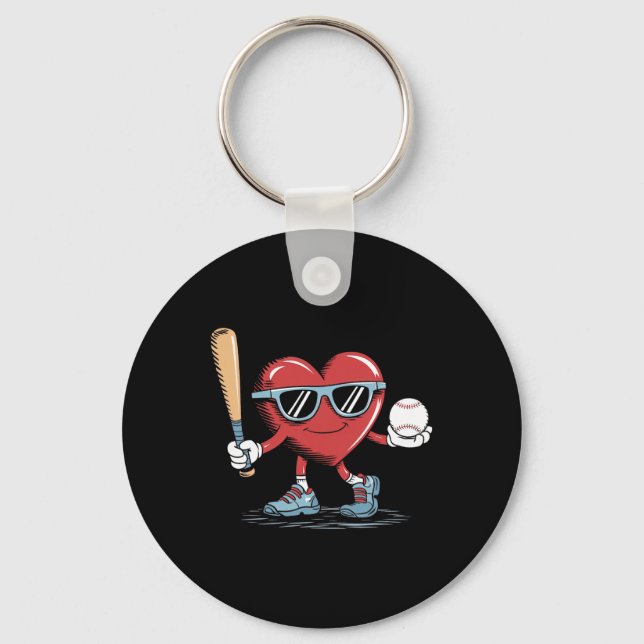 Funny Heart Baseball Player Valentines day Kid Boy Nyckelring (Framsida)