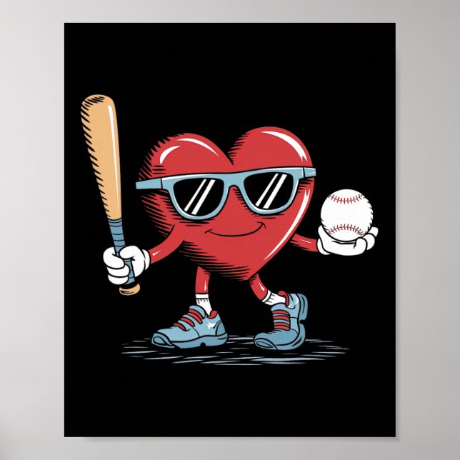 Funny Heart Baseball Player Valentines day Kid Boy Poster (Framsidan)