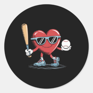 Funny Heart Baseball Player Valentines day Kid Boy Runt Klistermärke