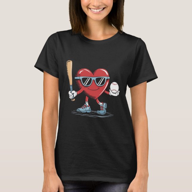 Funny Heart Baseball Player Valentines day Kid Boy T Shirt (Framsida)