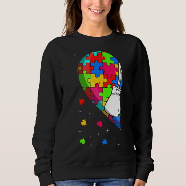 Funny Heart Boxing Autism Awareness Support Kärlek T Shirt (Framsida)