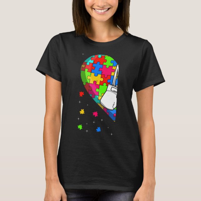 Funny Heart Boxing Autism Awareness Support Kärlek T Shirt (Framsida)