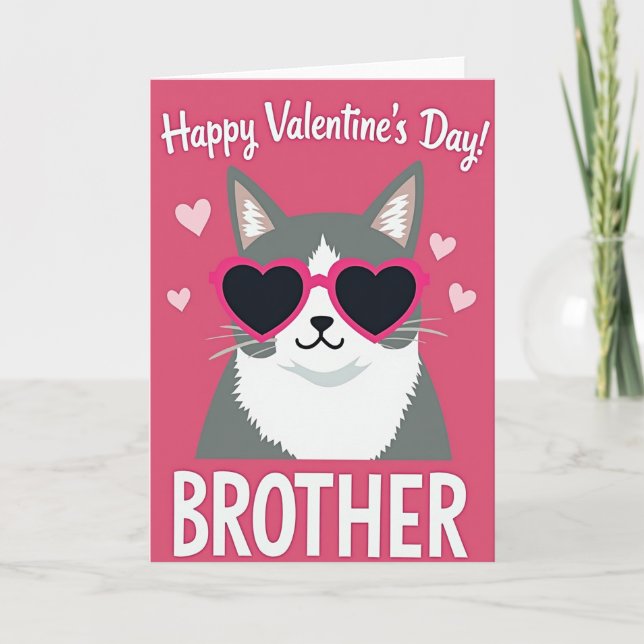 Funny Heart Cat Valentine Brother Card Kort (Framsida)