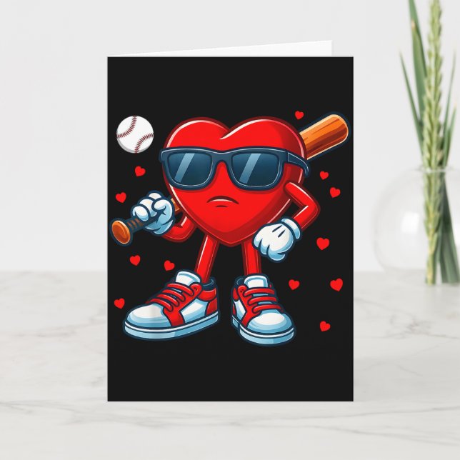 Funny Heart Love Baseball Valentine Outfit Men Boy Kort (Framsida)