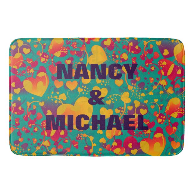 Funny Heart Mönster IX - grönt röd gult Badrumsmatta (Framsidan)