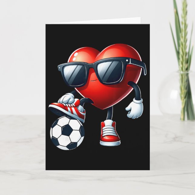 Funny Heart Playing Soccer Valentines Day Mens Boy Kort (Framsida)