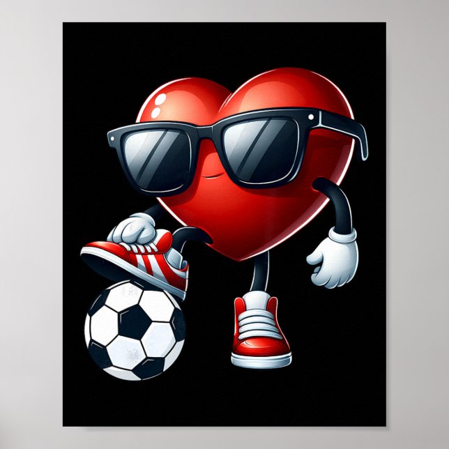 Funny Heart Playing Soccer Valentines Day Mens Boy Poster (Framsidan)
