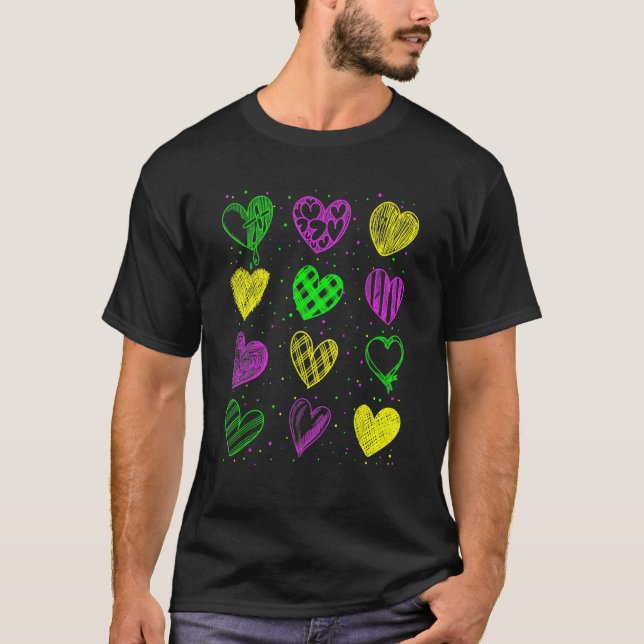 Funny Heart Print Mardi Gras Cute Mardi Gras Party T Shirt (Framsida)