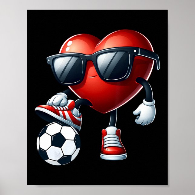 Funny Heart spelar fotboll Valentines day Manar Bo Poster (Framsidan)