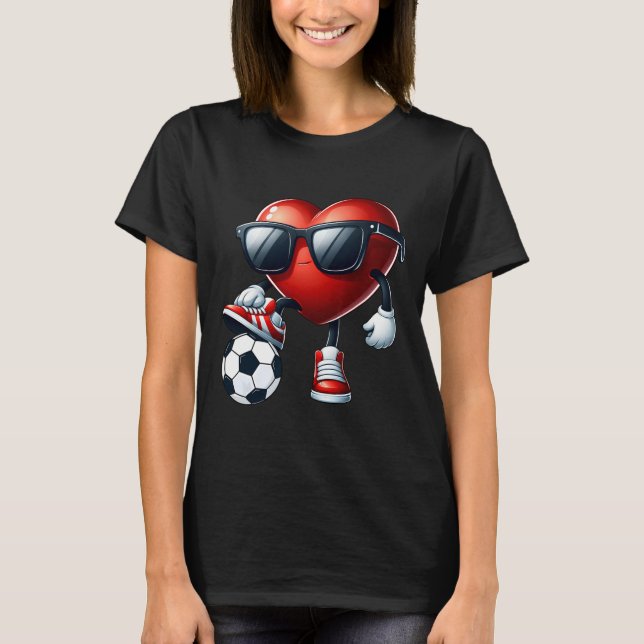 Funny Heart spelar fotboll Valentines day Manar Bo T Shirt (Framsida)
