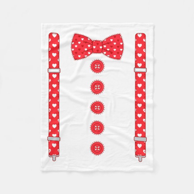 Funny Hearts Bow Tie Suspenders Valentine's Day Co Fleecefilt (Framsidan)