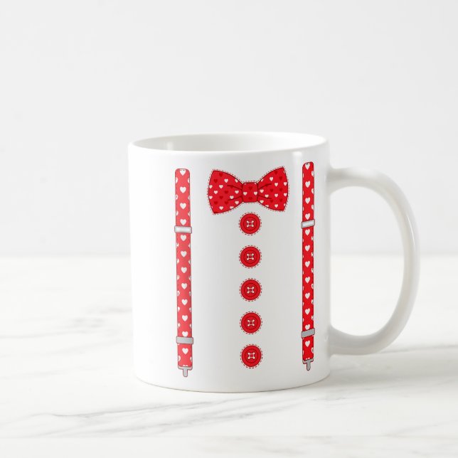 Funny Hearts Bow Tie Suspenders Valentine's Day Co Kaffemugg (Höger)