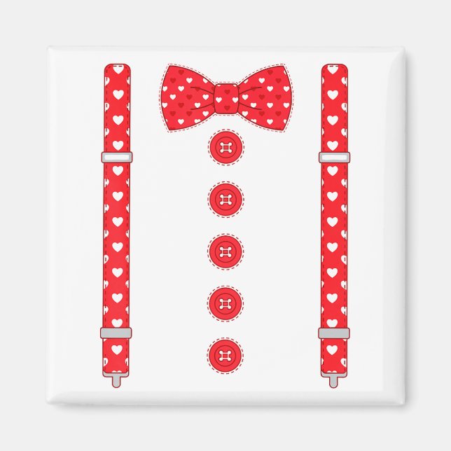 Funny Hearts Bow Tie Suspenders Valentine's Day Co Magnet (Framsidan)