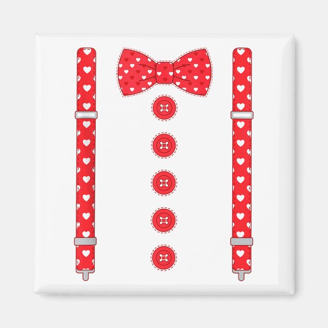 Funny Hearts Bow Tie Suspenders Valentine's Day Co Magnet (Framsidan)