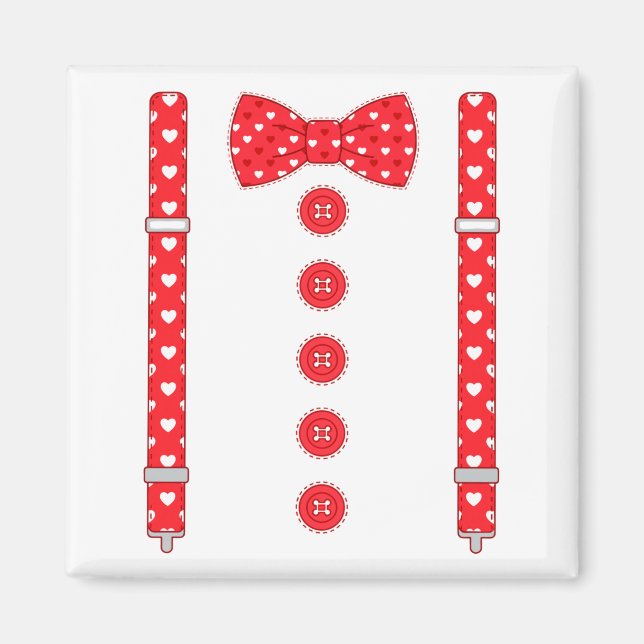 Funny Hearts Bow Tie Suspenders Valentine's Day Co Magnet (Framsidan)