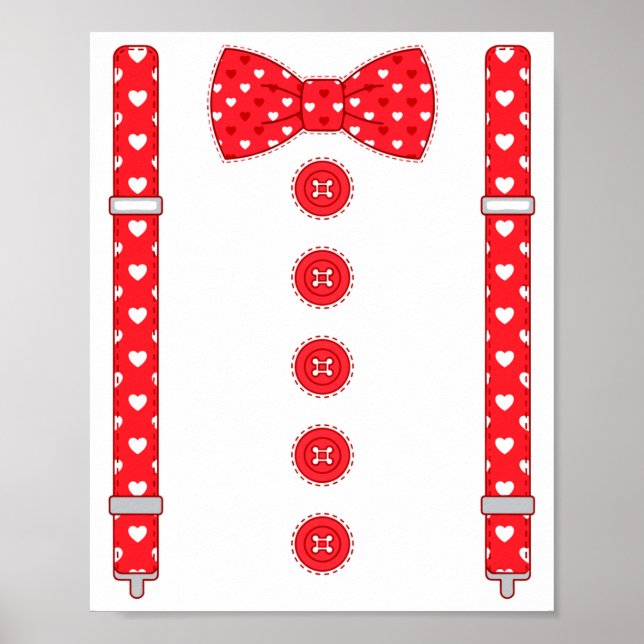Funny Hearts Bow Tie Suspenders Valentine's Day Co Poster (Framsidan)