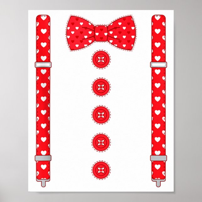 Funny Hearts Bow Tie Suspenders Valentine's Day Co Poster (Framsidan)
