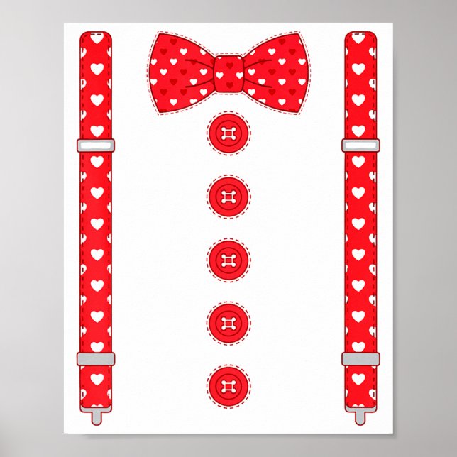 Funny Hearts Bow Tie Suspenders Valentine's Day Co Poster (Framsidan)