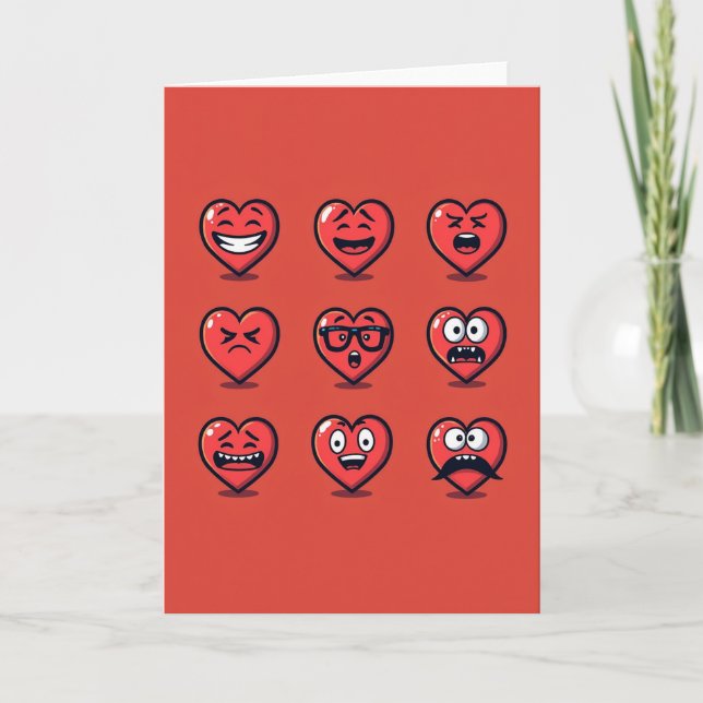 Funny Hearts Emoji Moods Card Kort (Framsida)