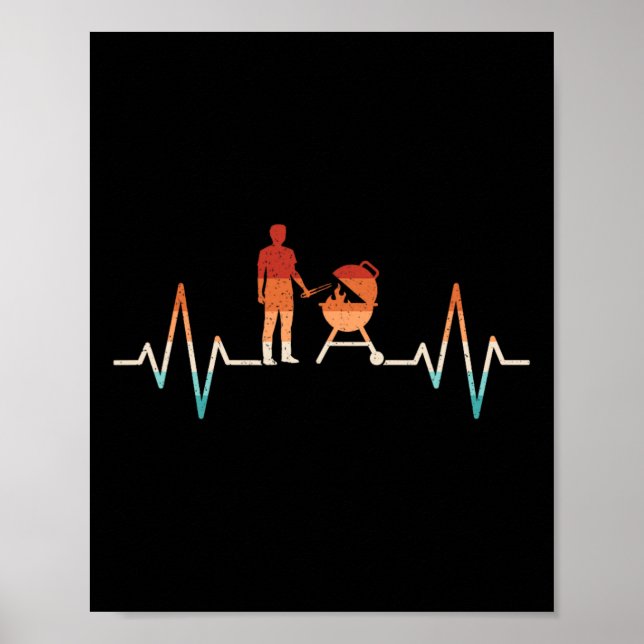 Funny Heartslag Grilling Barbecue Grill Älskare Bb Poster (Framsidan)