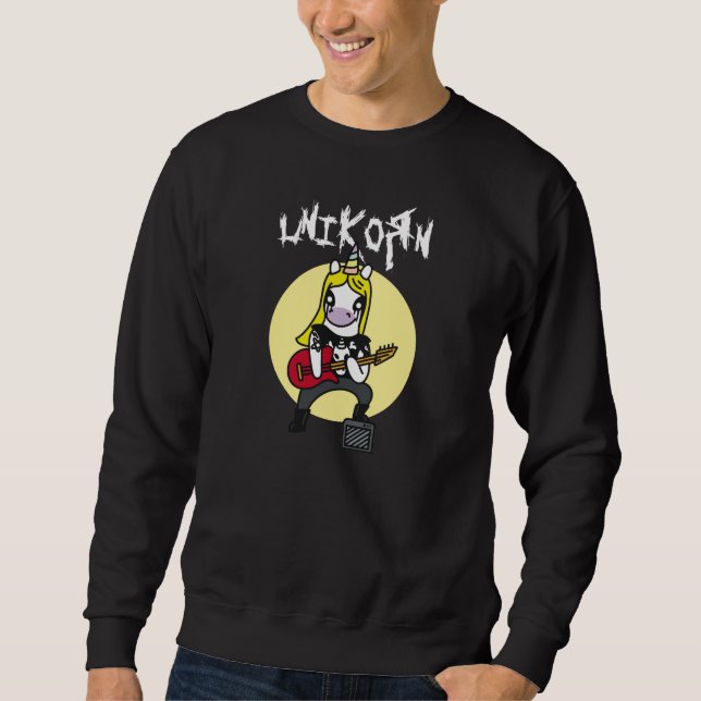 Funny Heavy Metall Unicorn Lång Ärmad Tröja (Framsida)