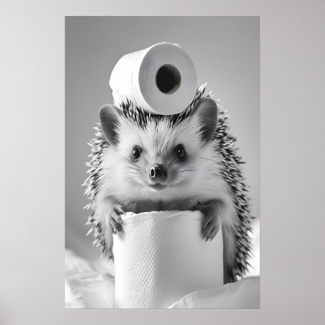 Funny Hedgehog Bathroom Print, Toilet Paper Humor Poster (Framsidan)