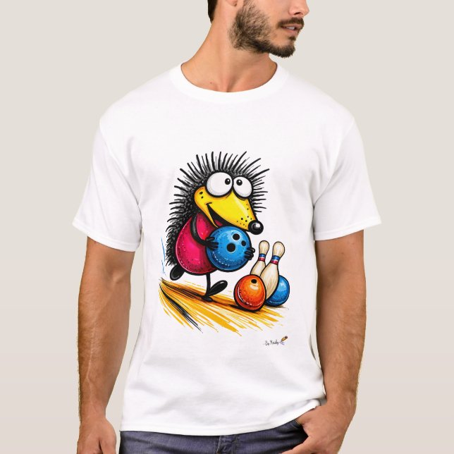 Funny Hedgehog Bowling Cartoon T-Shirt (Framsida)