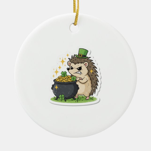 Funny Hedgehog Party Pooper St. Patrick’s Day Julgransprydnad Keramik (Framsidan)