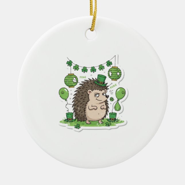 Funny Hedgehog "Poke" Party Retro St.Patrick's Day Julgransprydnad Keramik (Framsidan)