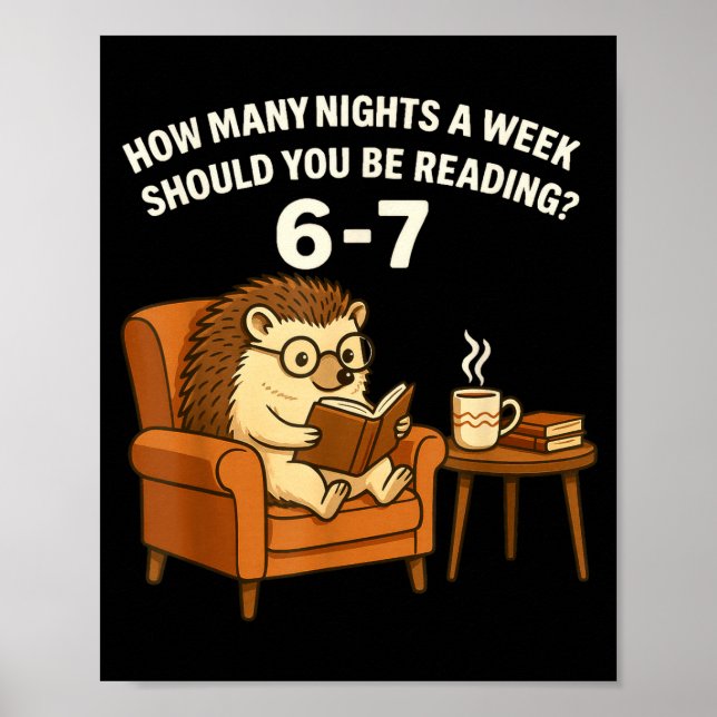 Funny Hedgehog Reading Book 67 Six Seven Meme  Poster (Framsidan)
