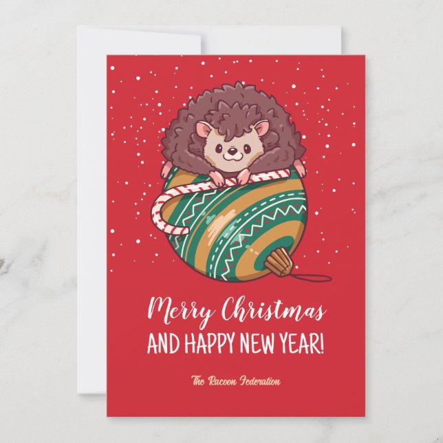Funny Hedgehog Snö Winter Helgdag God jul Julkort (Framsida)