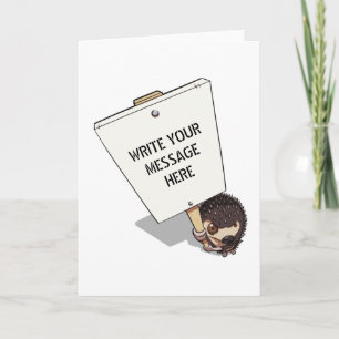 Funny Hedgehog Tecknad Protestor with Placard Kort