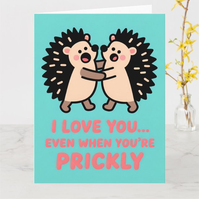 Funny Hedgehog Valentine Humor Greeting Card Kort (Gul blomma)