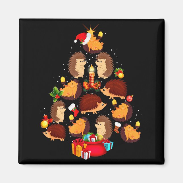 Funny Hedgehogs Christmas Tree Light Pajama Hedgeh Magnet (Framsidan)